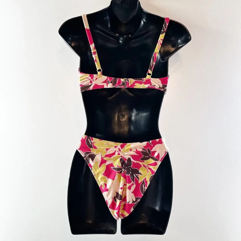 Abercrombie & Fitch Scoopneck Floral Underwire Two Piece Bikini Set Pink XS